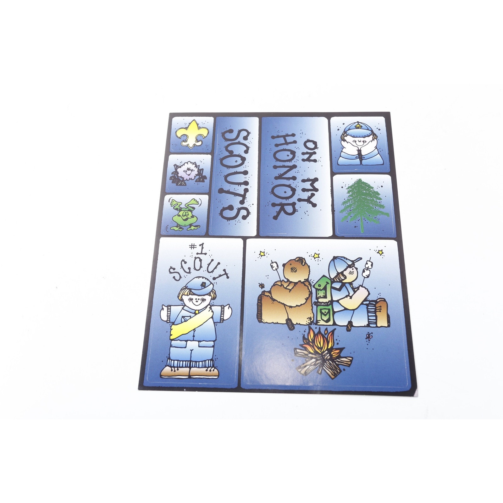 Boy Scouts Stickers Set Single Sticker Sheet Boy Animals Fire Camp Tree Blue Chi